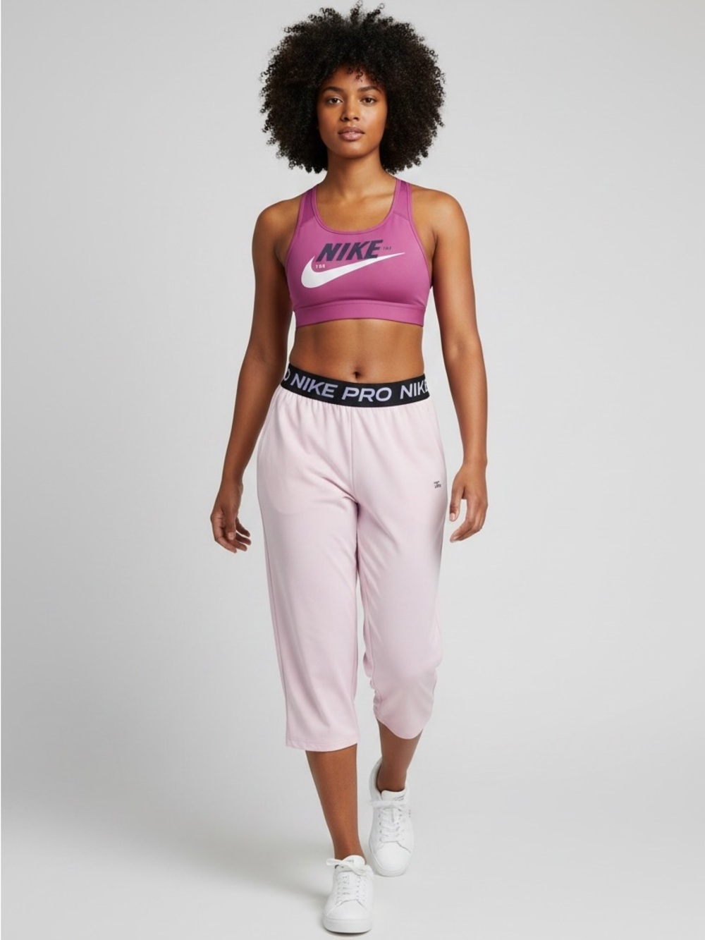 Nike Pink Sports Bra w/ Purple Shorts Light Pink Joggers 2 tops are 2x, pants 1x - Picture 4 of 13